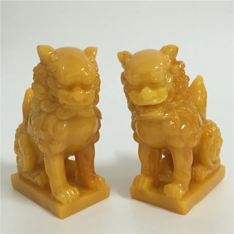 

2 Pcs Chinese Lions Statues Man-made Jade Stone Animals Garden Sculpture Lion Figurines Statue For Home Decoration Feng Shui