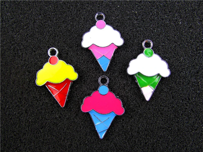 

AE696 Mix Color 100Pcs Alloy Metal Enamel Ice cream Charms Pendant 28x20mm bead
