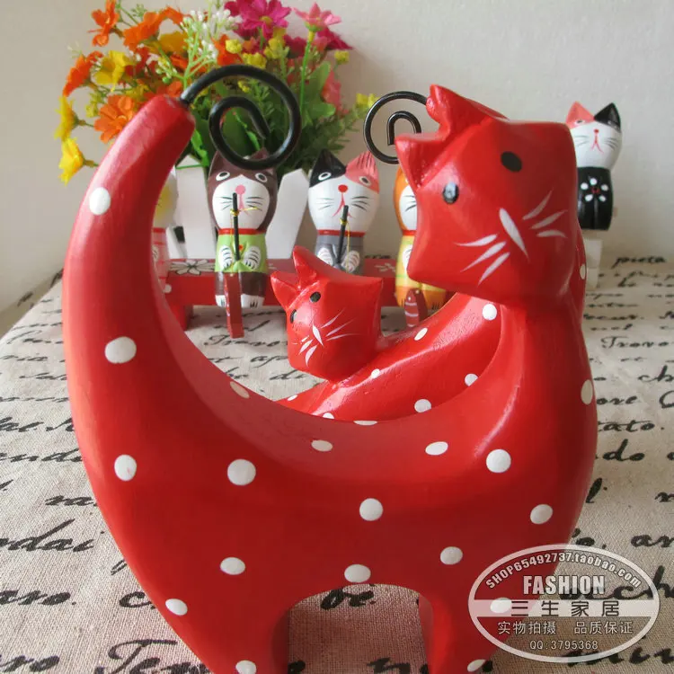 Nordic wood hand-carved red wave point kitten cat lovers cats ornaments home accessories wedding gifts |