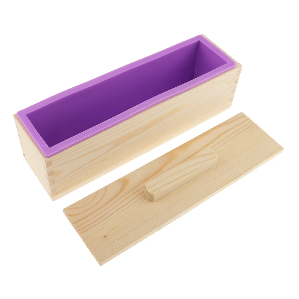 

2 Pieces Rectangle Silicone Soap Toast Loaf Mold Wooden Box Lid DIY 900ml Purple
