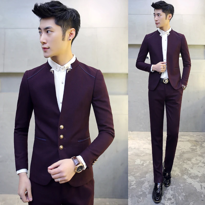 

Luxury Royal Men Suit 2 Pcs Set Fashion Boutique Single Breasted Solid Color Wedding Dress Slim Business Banquet Formal Dress