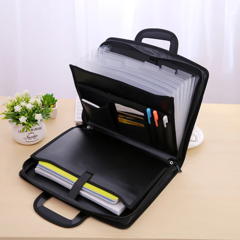 A4 Black Canvas Office Expanding File Folder Holder Organizer Handbag Storage Supplies | Канцтовары для офиса и дома