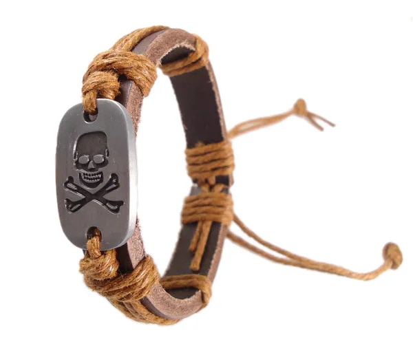 Браслет из натуральной кожи с изображением пиратского скелета черепа|jewelry wrist|belts