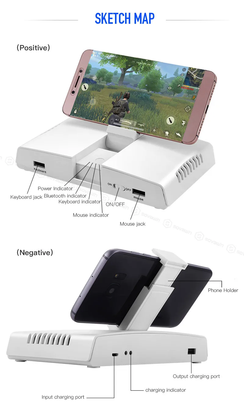 Портативный PUBG мобильный Bluetooth геймпад игровая клавиатура мышь конвертер для iPhone Android телефон к ПК адаптер с держателем телефона