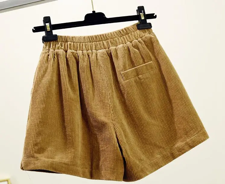 Fall Winter Fashion Woman Lady Korean Wide Leg Khaki Black Corduroy Shorts Casual Autumn Spring Female Loose | Женская одежда
