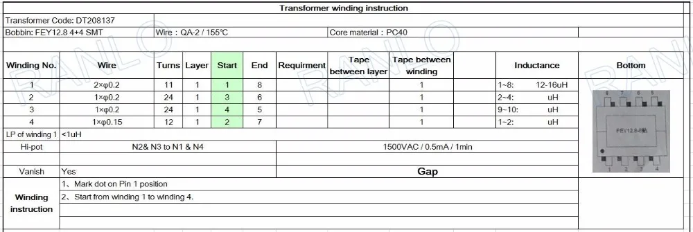 FEY12.8 тонкий ферритовый сердечник трансформатор Импульсный Трансформатор