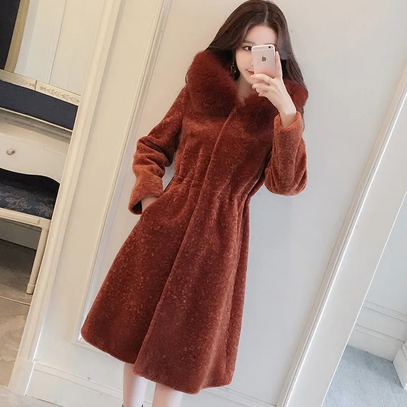 2018 new style cashmere coat OL overcoat winter Leanthin real fox fur warm and slim women | Женская одежда