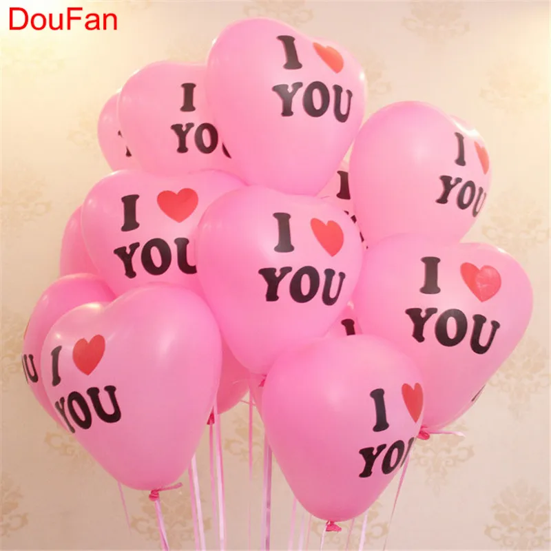 00251-5-pink DouFan 10 шт. воздушные шары с дизайном «сердце» 10-дюймовый Радужный цвет I LOVE YOU латексный воздушный шар День Святого Валентина поставки вечерние украшения - Цвет: 00251-5-pink