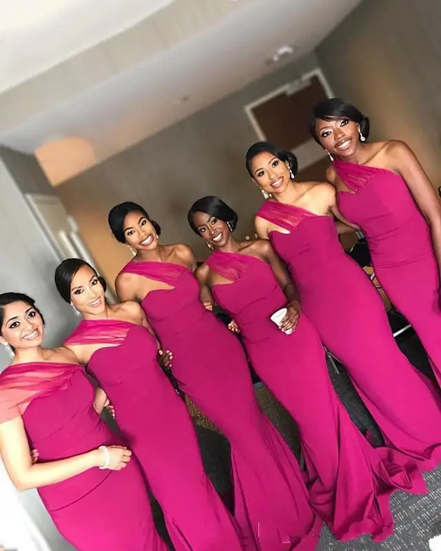 

Newly One Shoulder 2019 Nigerian Fuchsia Wedding Guest Dress Formal Dresses Mermaid