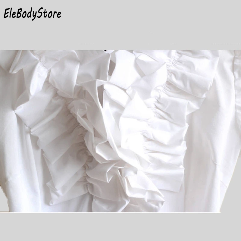 Женская блузка с коротким рукавом Повседневная белая оборками офисная лето 2019 |