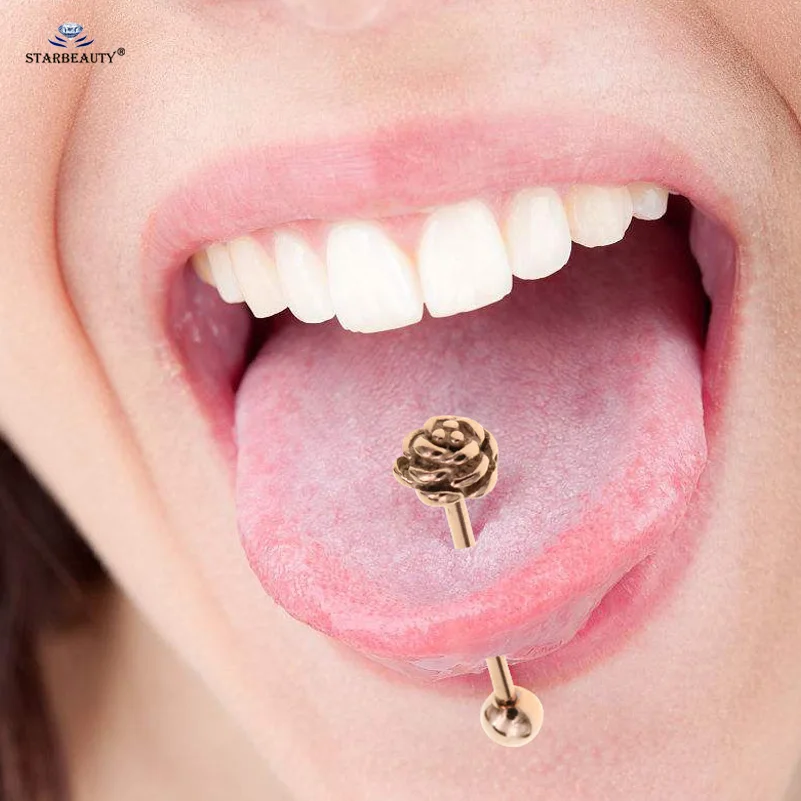 1 шт., голубое сердце Bijoux, радужная Роза, пирсинг языка, кольца для языка, нержавеющая сталь, кольцо для сосков, спираль, пирсинг, ювелирные изделия lengua