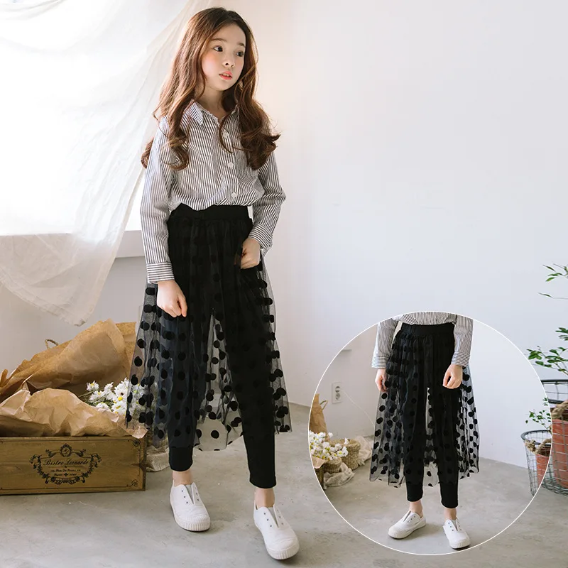 Юбка для маленьких девочек длинная юбка-пачка в черный горошек сетчатая юбка