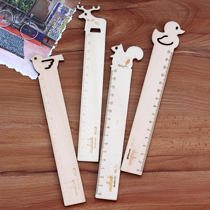 

15cm Scale Cartoon Animal Straight Ruler Students Stationery Wood Measuring Rulers Kids Drawing Supplies School Prizes Ruler