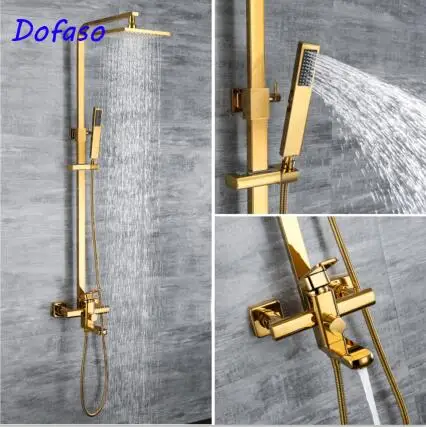 gold shower brass Dofaso, Твердый латунный золотой смеситель для душа, двойные ручки, смеситель для ванной, кран для ванной, поворотный носик, ручная ванна, набор для душа - Цвет: gold shower brass