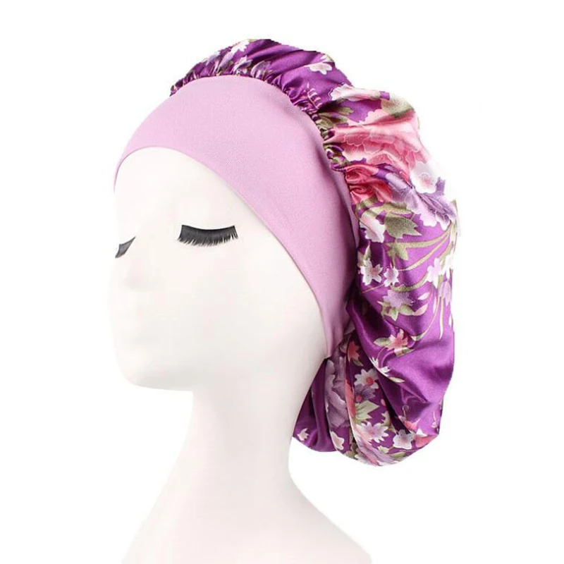 purple Новинка, женские ночные шляпы для сна, широкая полоса, атласная шелковая шляпа, кепка, удобная шапочка для душа, s цветочное покрытие для волос, шляпы для химиотерапии - Цвет: purple