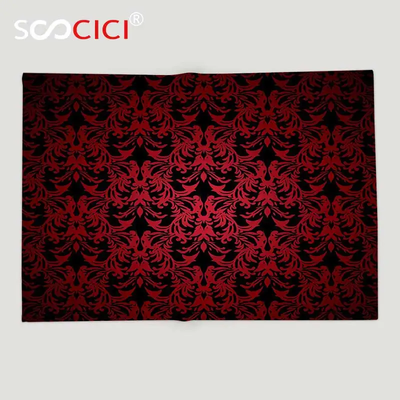 Online Personalizzato Morbido Pile Rimessa Laterale Coperta Rosso E Nero Vittoriano Antiquariato Vecchio Design Europeo Floreale Turbinii E Foglie Ombre Immagine