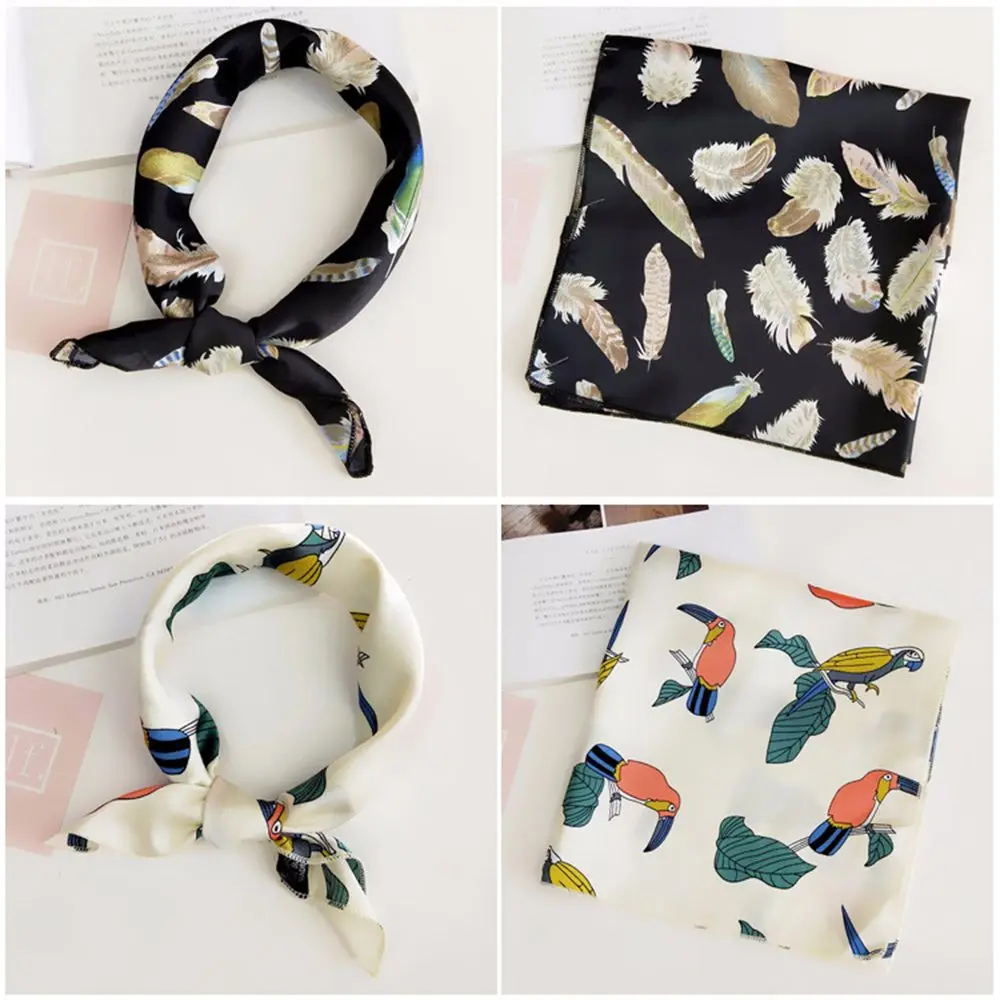 Женский атласный шарф Элегантный квадратный шелковый с принтом узкий волосы в