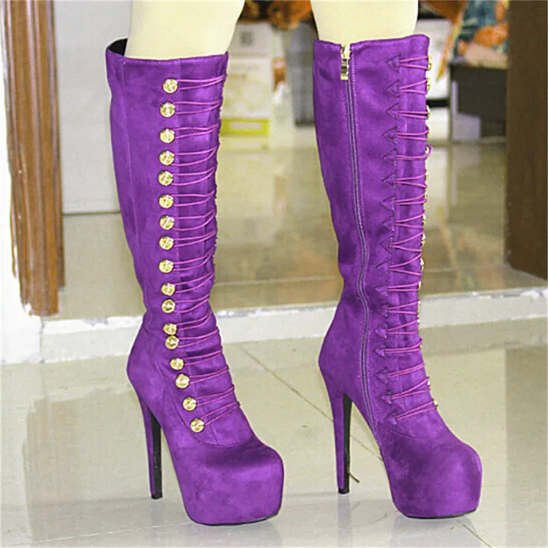 Женские сапоги на платформе с круглым носком тонком каблуке размеры 4 10 5|shoes