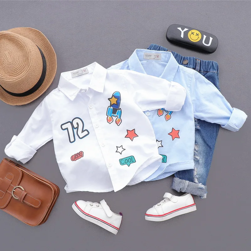 Корейский стиль 2018 весенние детские модные блузки с отложным воротником и