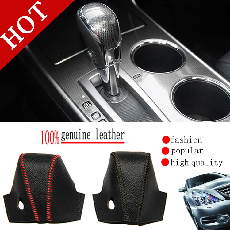 

high quality Genuine Leather Gear Shift Knob Cover for 2.0 TEANA 2.5 TEANA leather gears sets handbrake sleeve MT