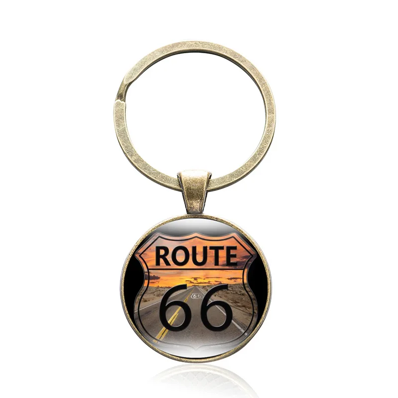 10 шт/лот US Route 66 брелоки сплав стекло кабошон брелок Подарочный на день рождение автомобиля ключ Классическая мода ювелирные изделия