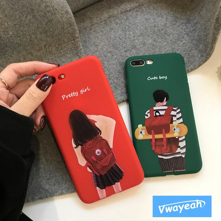 Ins Hot Lovers Student Pretty Girl Cute Boy Schoolbag Skateboard Personality Japan Korea Case For iPhone x 10 6 6s 7 8 Plus | Мобильные