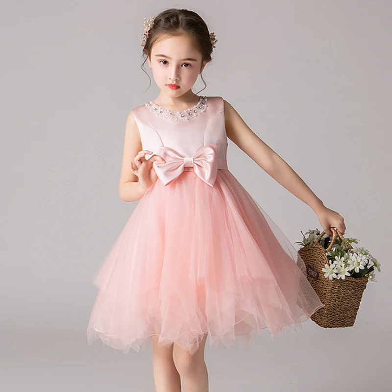 Pink It's Yiya/Детские праздничные платья для девочек, с круглым вырезом, резервуар в виде шара, платье с бантом, платье для причастия, пышное платье для свадьбы, BX2806 - Цвет: Pink