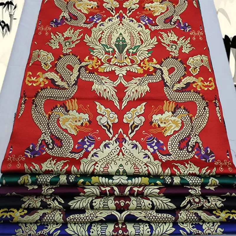 

Шелковая жаккардовая парчовая ткань C620 в китайском стиле с большим драконом, ткань для свадебного платья, буддийская одежда Китайский домашний текстиль