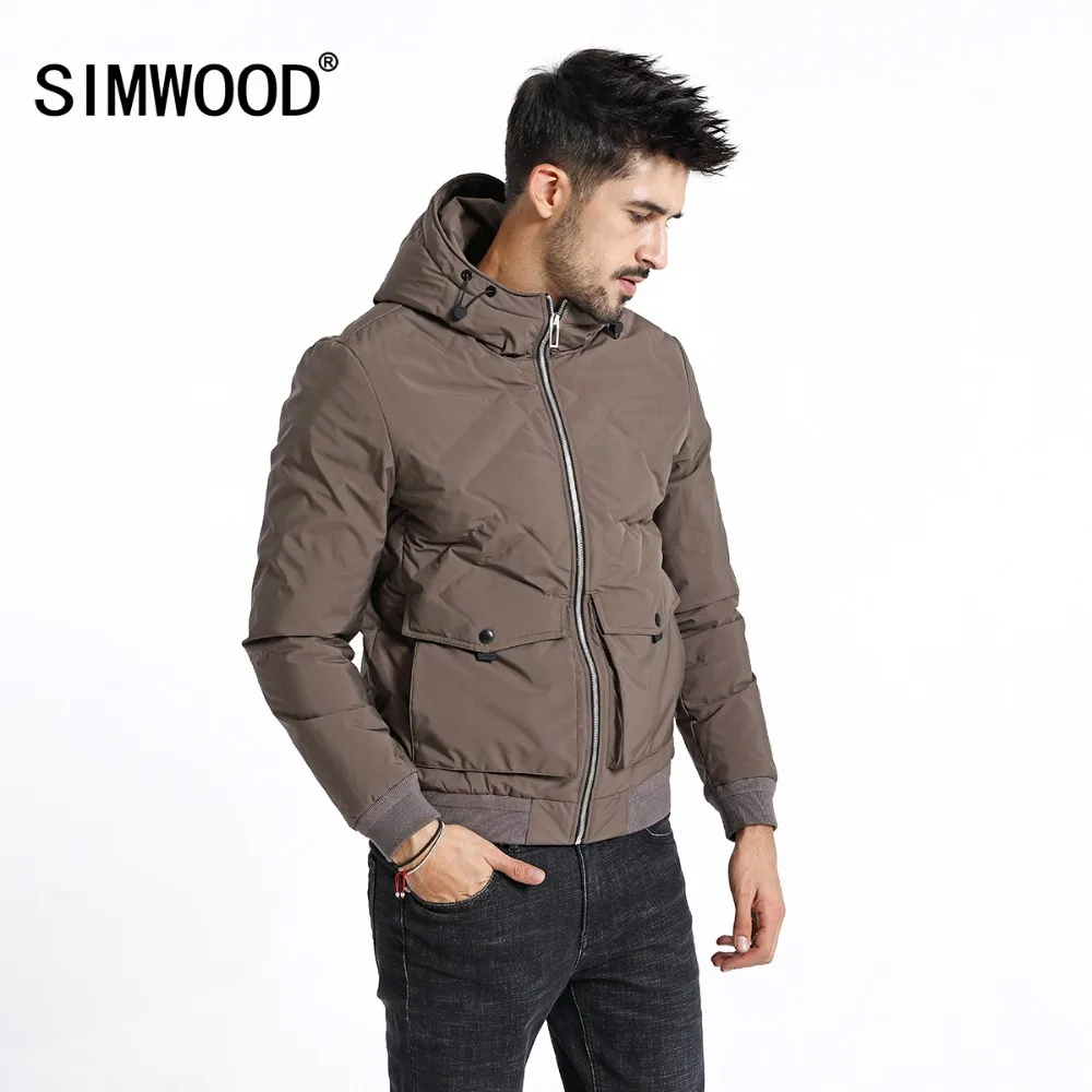 Мужская зимняя пуховая куртка SIMWOOD короткий пуховик с капюшоном на утином пухе