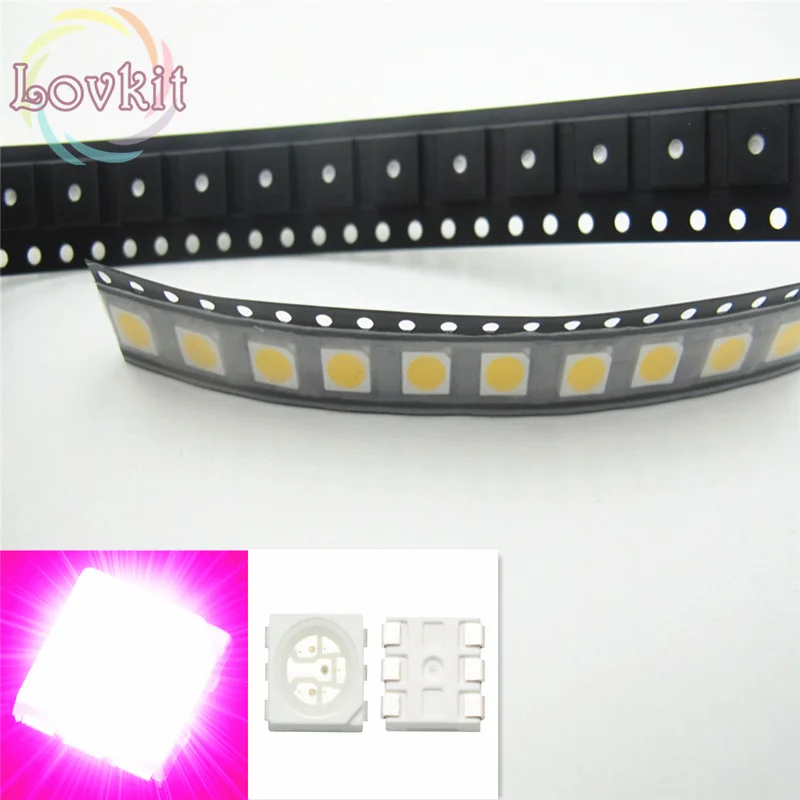 100 шт. PLCC-6 5050 Розовый SMD светодиодный 3 вилочным держателем Ультраяркий свет