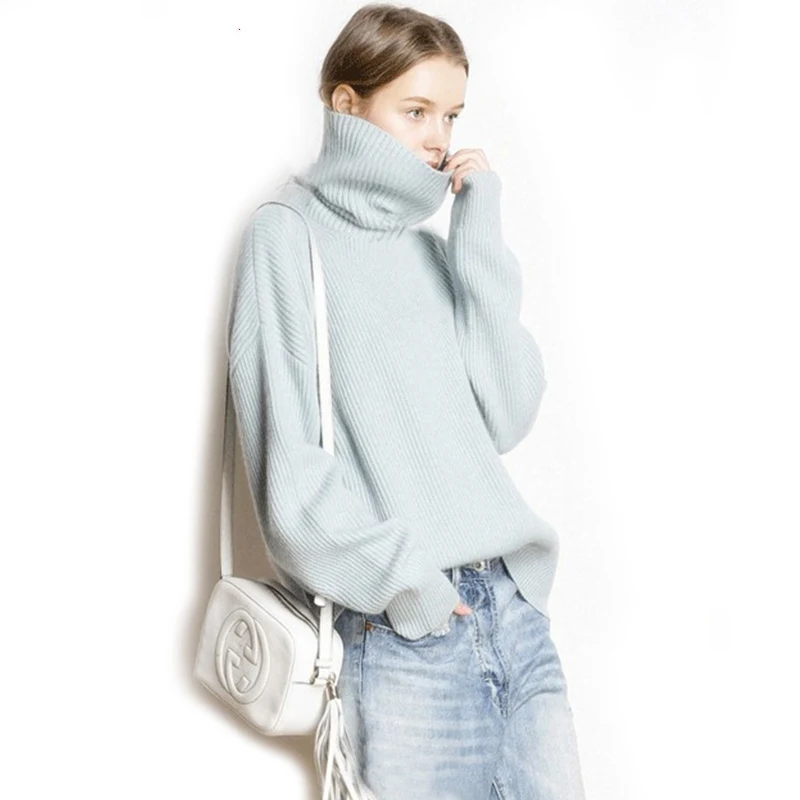 

2019 Autumn and Winter Thick High Collar Pullover Women loose Cashmere Sweater Fashion Warm Large Size Knit Bottoming Sweater