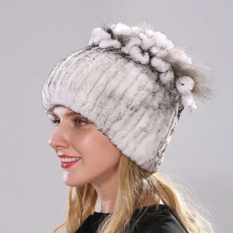 

Women Warm Genuine Fur Hats Rex Rabbit Fur cap Winter Fur Caps Casual Beanies