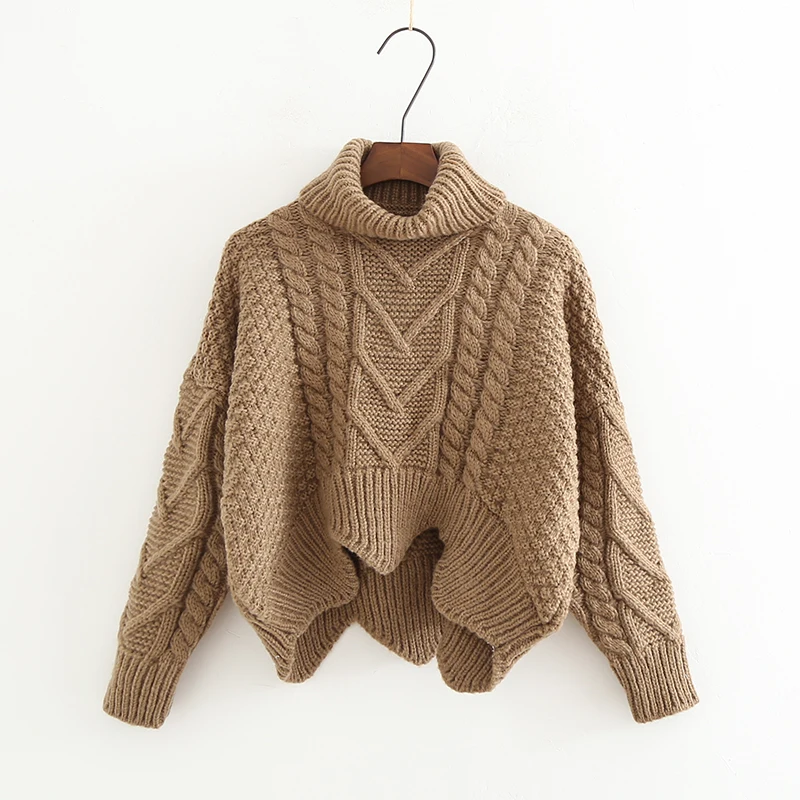 Утолщенный женский свитер осень зима корейский стиль свободный твист вязаный короткий дизайн пуловер Водолазка Черный Коричневый Женский