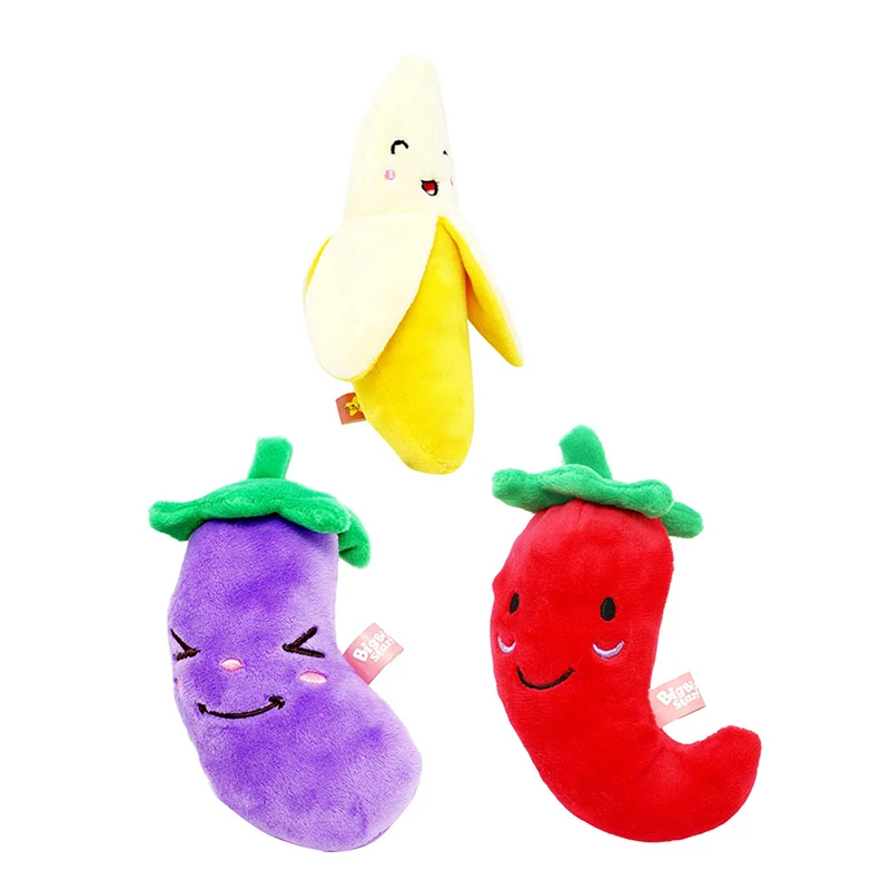Kawaii фрукты овощи курица барабан кости пищалка игрушка для Плюшевая собачка красный Баклажан редис утка звучание домашних животных игрушки