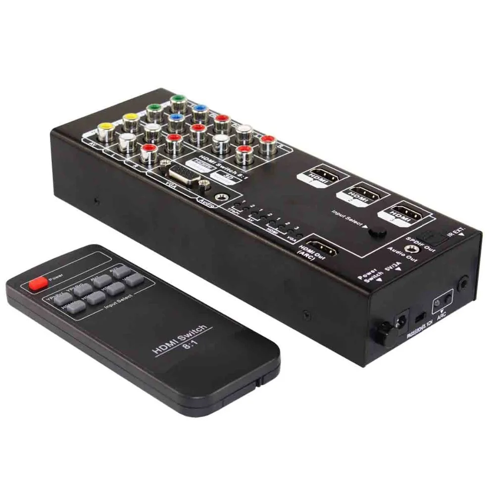 HDMI переключатель 8x1 RCA VGA Видео AV коммутатор 8 входного порта 1 Выход 1080 p 60 Гц аудио