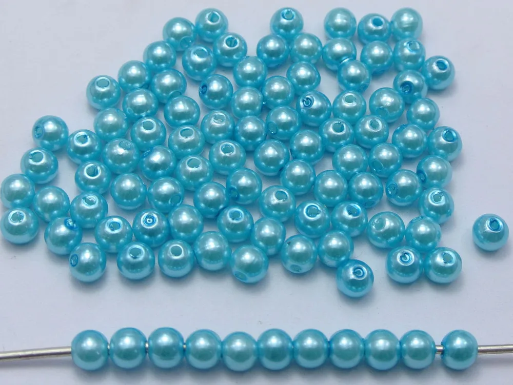 

500 Pcs 6mm Plastic Faux Pearl Round Beads Sea Blue Imitation Pearl