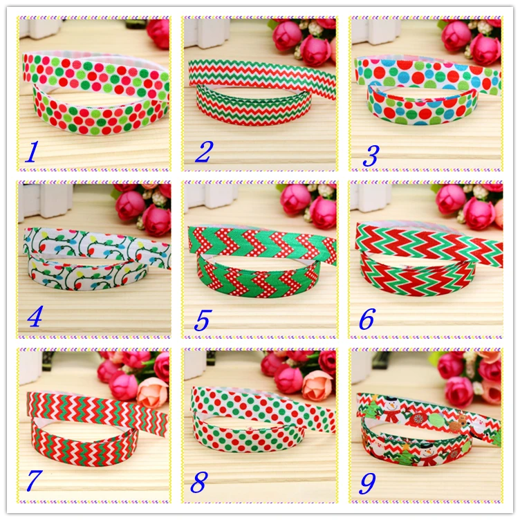 

5/8'' Free shipping Fold Elastic FOE christmas dots santa printed headband headwear hairband diy decoration wholesale OEM S115