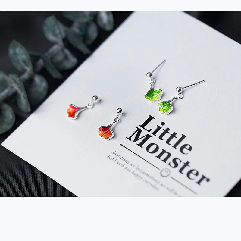 INZATT Real 925 Sterling Silver Leaf Green Red Color Enamel Dangle Drop Earrings For Fashion Women Party Minimalist Jewelry | Украшения и