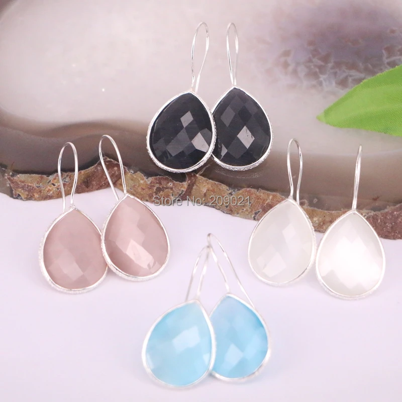 Для женщин 10 пар Серебряный Цвет Cat Eye Камень Water Drop Длинные Висячие серьги, ювелирные изделия шарма Gem Серьги