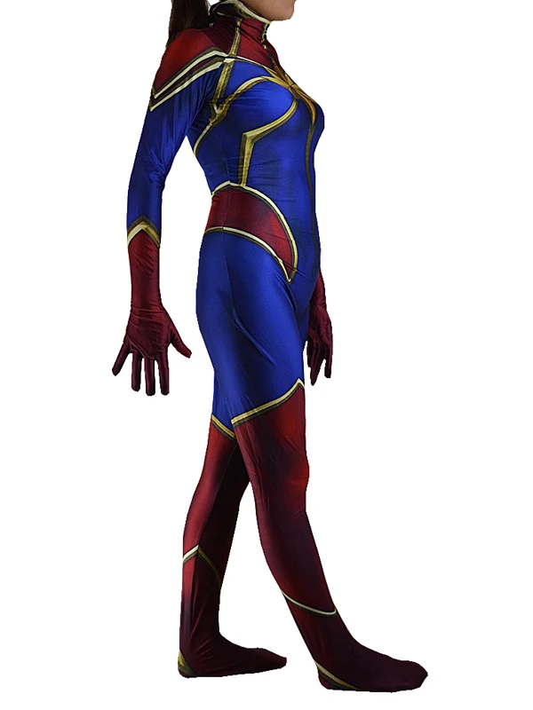 Ms костюм Марвел капитан с 3D принтом Zentai лайкры спандекса супергероев для