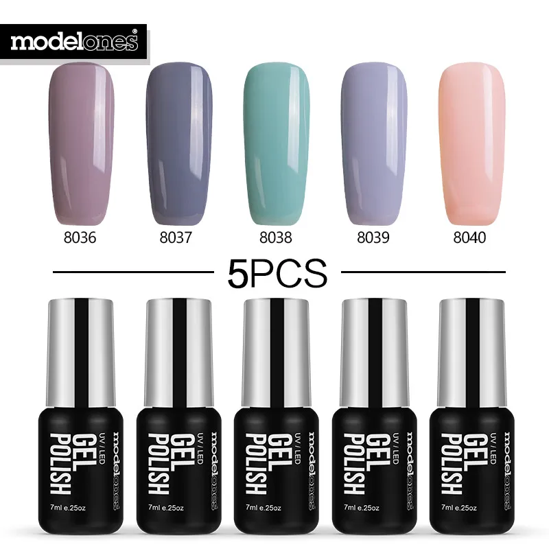 Набор УФ гель лаков Modelones для ногтей 5 шт. 7 мл долговечный Гель лак чистый цвет