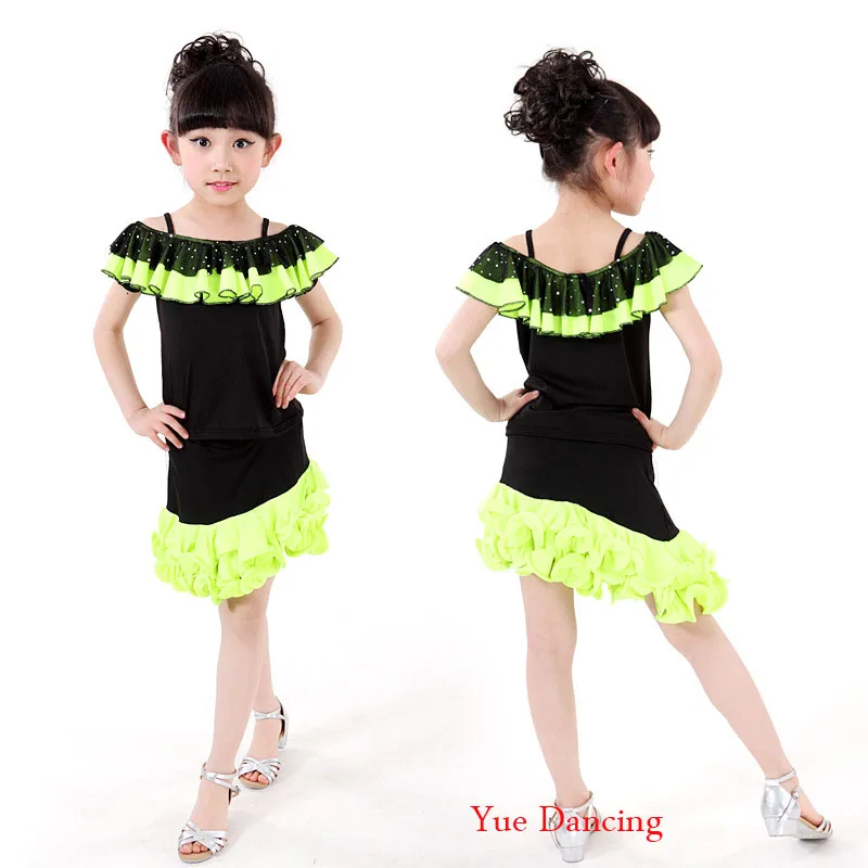 Розовый/зеленый + черный танцевальное платье латина блёстки Самба карнавальные