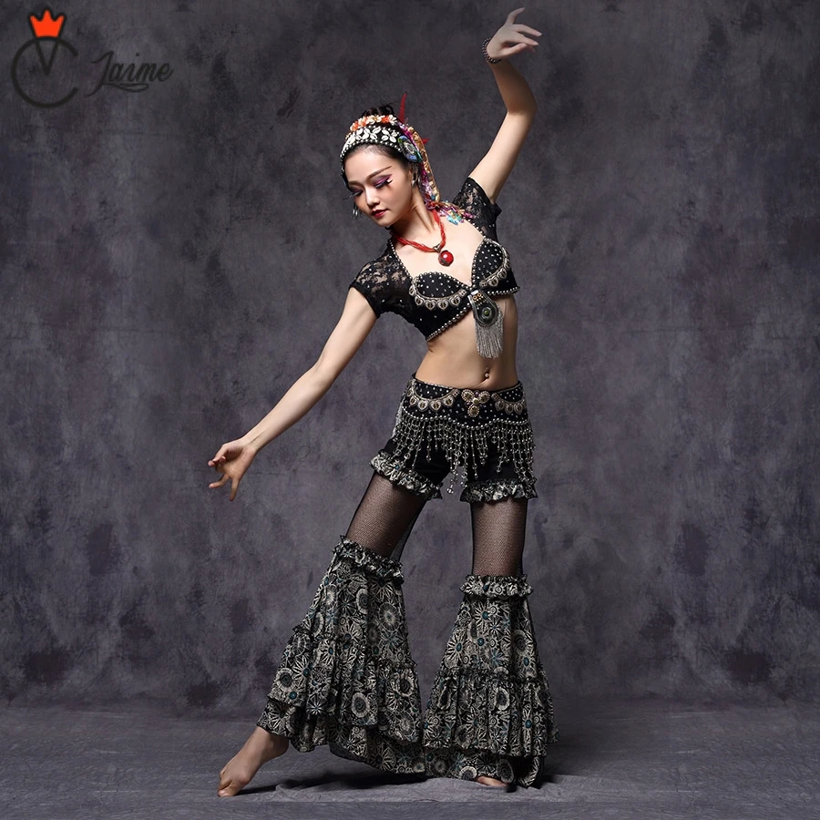Costume for ATS Belly dancing Tribal Dance Clothes Women 3 pcs Outfit Tops Belt and Pants | Тематическая одежда и униформа