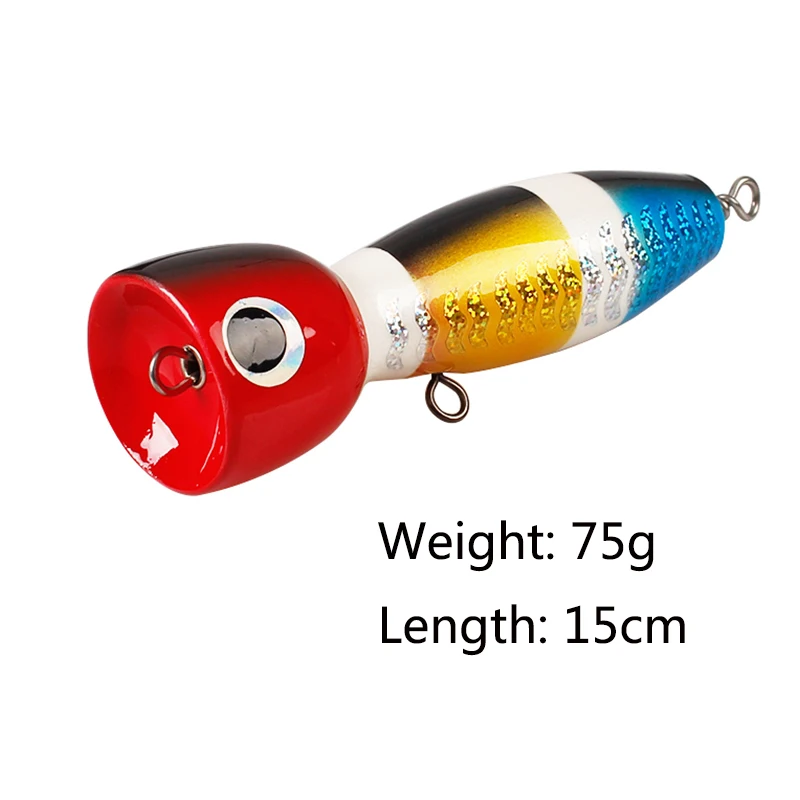 Rainbow 15 см/75 г JE Topwater деревянный Поппер sptter GT поверхностные выскакивающие приманки морские рыболовные приманки ручной работы открытый океан рыболовный троллинг - Цвет: Rainbow