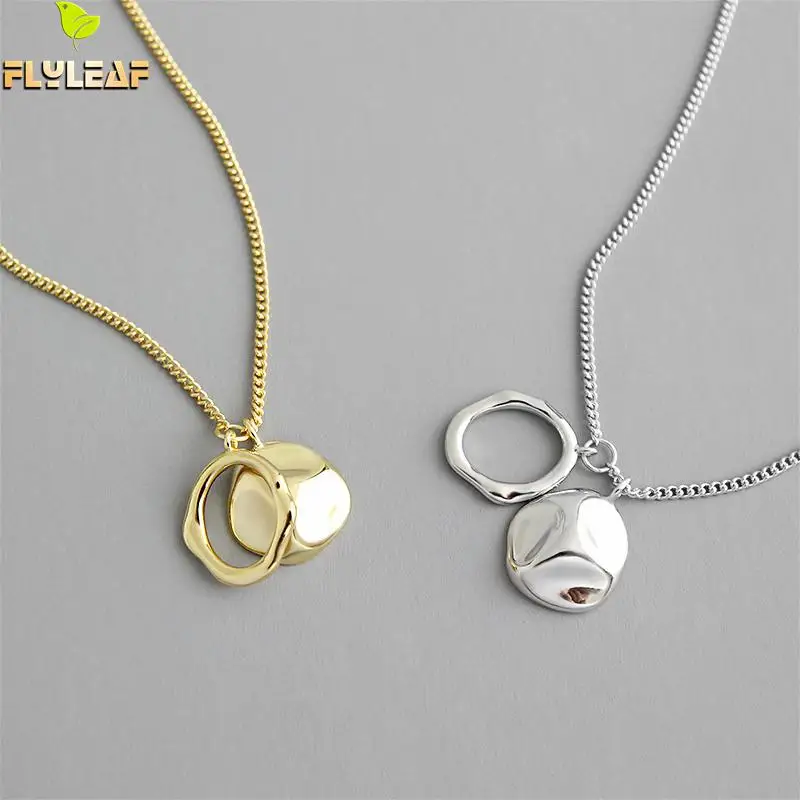 Flyleaf Geometric Irregularity Gold Necklaces &amp Pendants Real 925 Sterling Silver Necklace For Women Fashion Chain Fine Jewelry |