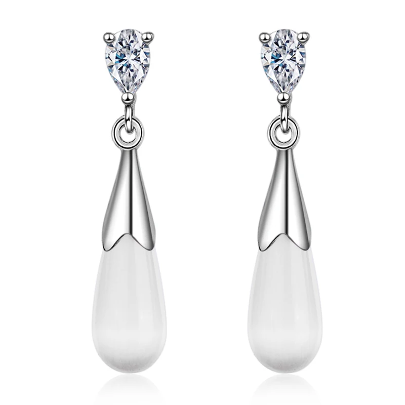 white Корейский стиль, женские серьги, элегантные, 925 пробы, серебро, белый/розовый, опал, камень, кристалл, серьги, модные ювелирные изделия, Oorbellen Sieraden - Окраска металла: white