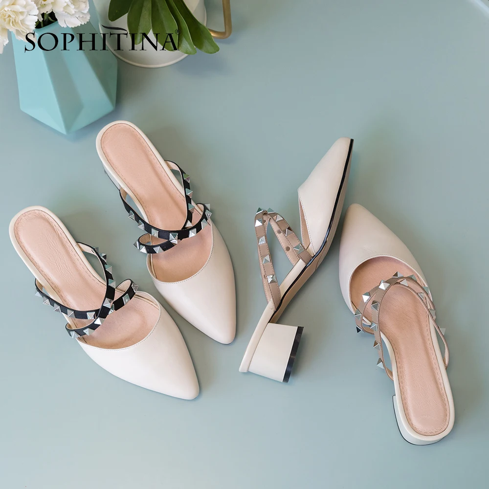 SOPHITINA/босоножки без задника модные женские туфли с заклепками на квадратном