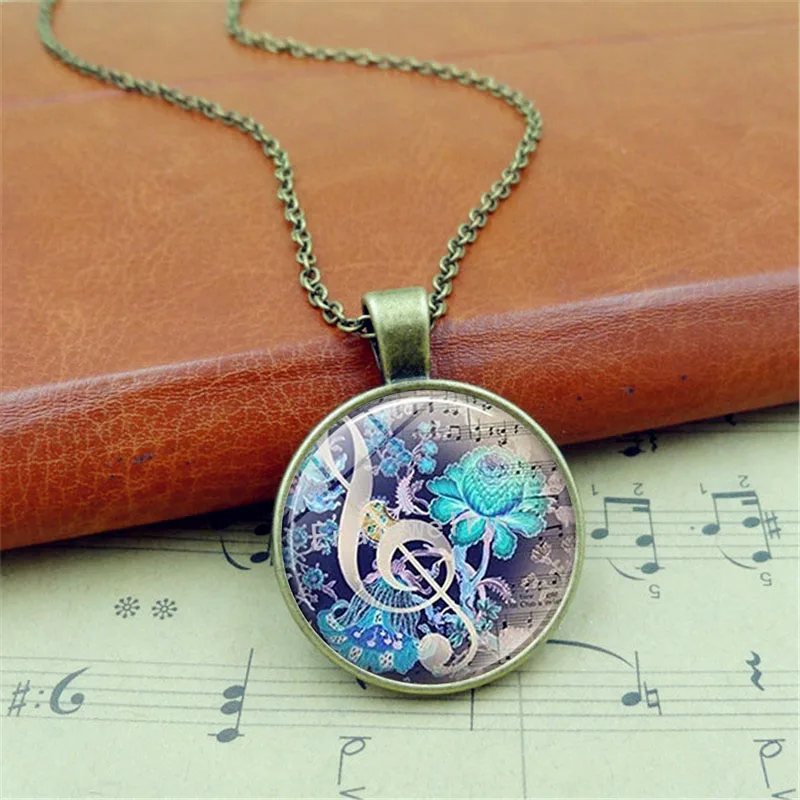 Модное ожерелье для фортепиано и нот женское колье стеклянный узор кулон