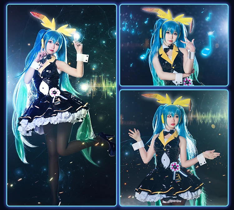 Карнавальный Костюм VOCALOID Hatsune Miku, платье лолиты с кроликом для девочек, PU Униформа костюмы для Хэллоуина для женщин, одежда в стиле аниме, наряды