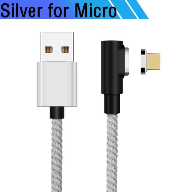Silver for Micro 90 градусов Магнитный Micro Usb зарядный провод шнур для игр Usbc Магнитный кабель для huawei P30 P20 Pro Xiaomi Redmi 8 8A Tipo C - Цвет: Silver for Micro
